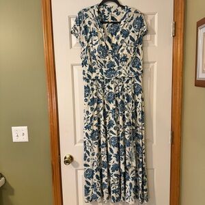 Soma Elegant Blue and Cream Wrap Style Midi Dress Size XXL